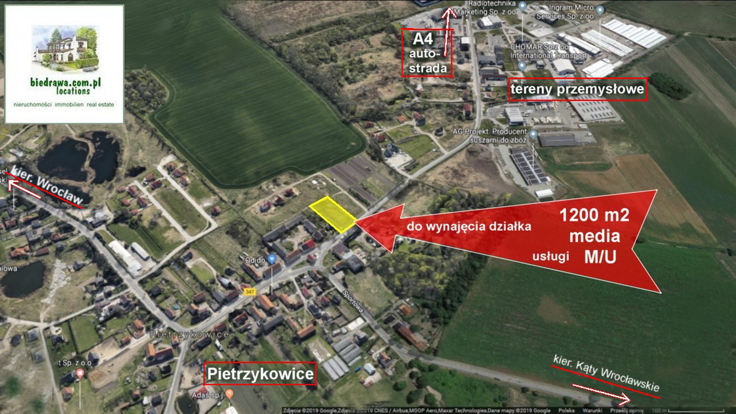 Pietrzykowice k. Wrocław, wynajmę działkę usługową 12 arów - zdjęcie 1