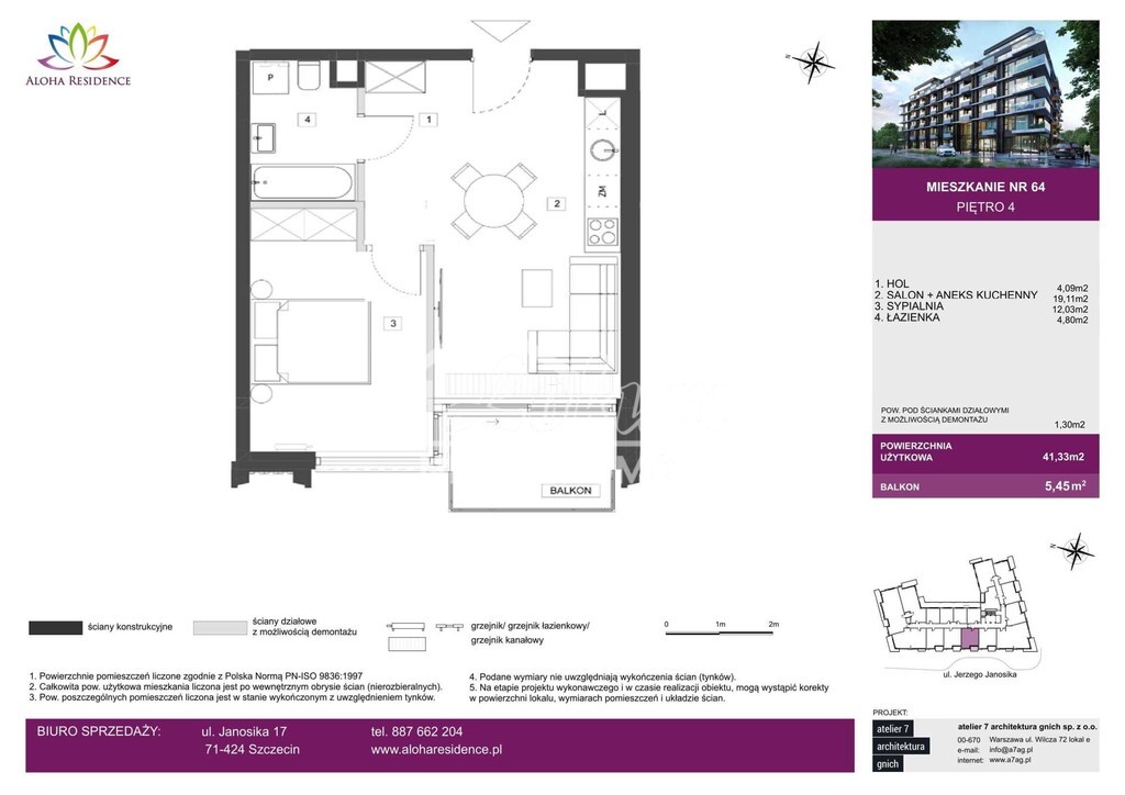 Mieszkanie 41,33&nbsp;m², Szczecin, Śródmieście, Jerzego Janosika - zdjęcie 2