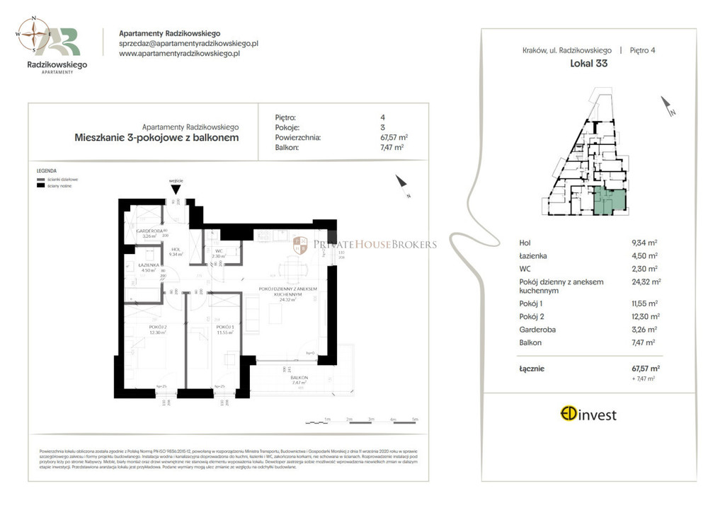 Mieszkanie 67,57 m², Kraków, Bronowice, Eljasza Walerego Radzikowskiego - zdjęcie 7
