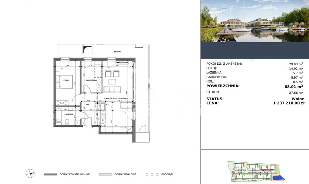Mieszkanie 68,01&nbsp;m², Szczecin, Dąbie, Przestrzenna - zdjęcie 2