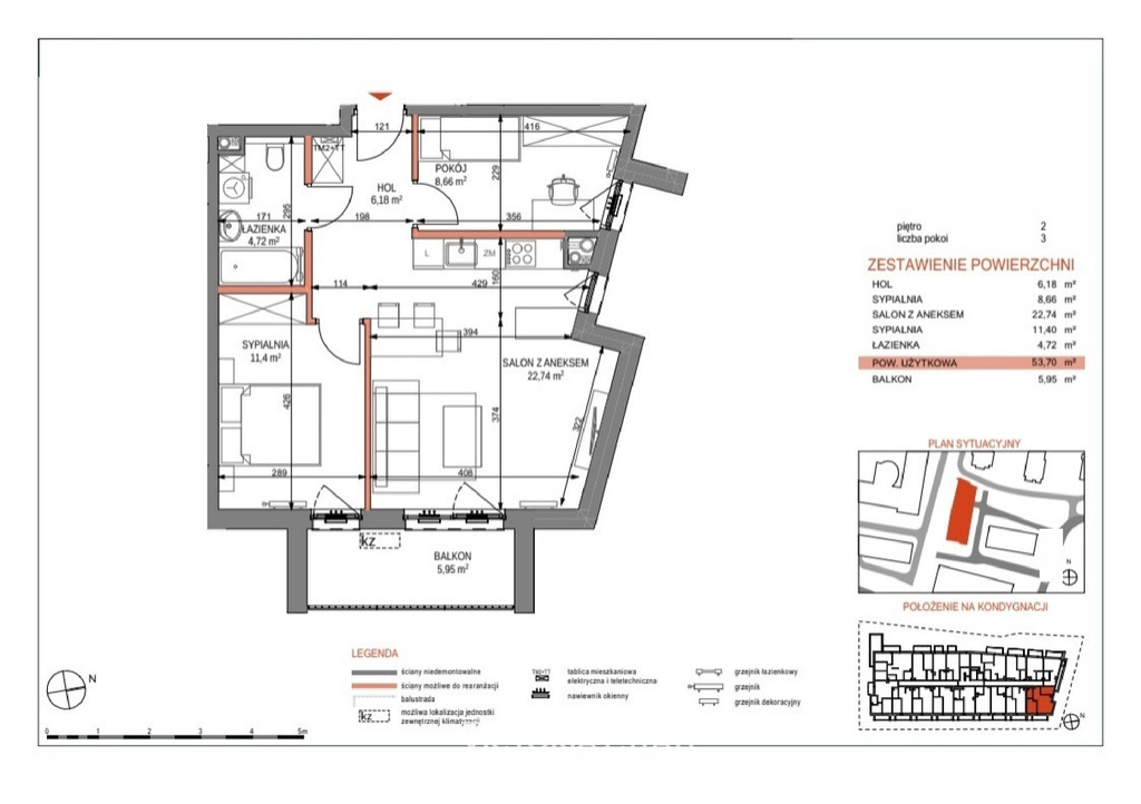 Mieszkanie 53,7&nbsp;m², Kraków, Podgórze, Zabłocie - zdjęcie 4