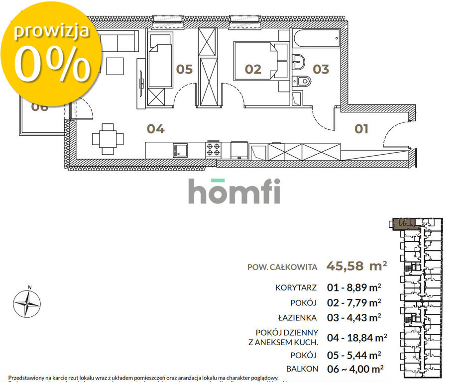 Mieszkanie 45,58 m², Łódź, Wodna - zdjęcie 2