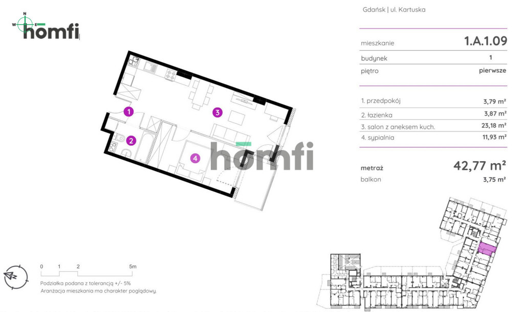 Mieszkanie 42,77 m², Gdańsk, Siedlce, Kartuska - zdjęcie 11