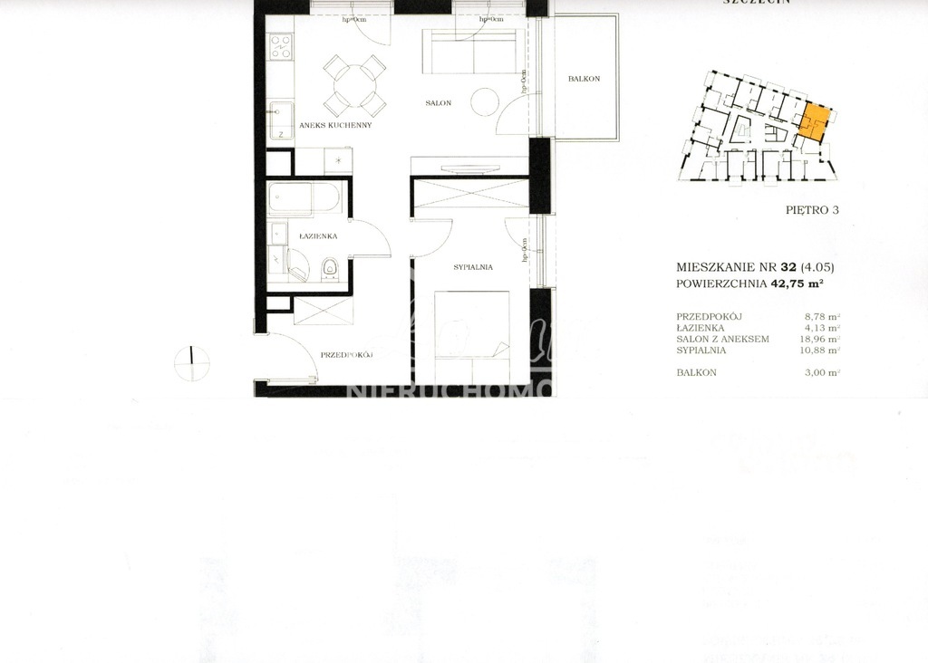 Mieszkanie 42,75&nbsp;m², Szczecin - zdjęcie 1
