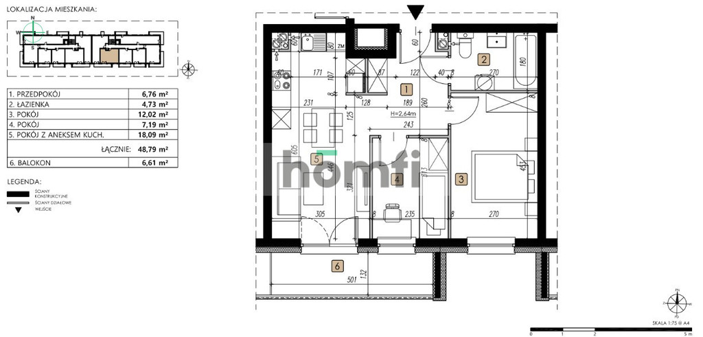 Mieszkanie 48,79&nbsp;m², Lublin, Węglin Południowy, Jemiołuszki - zdjęcie 2