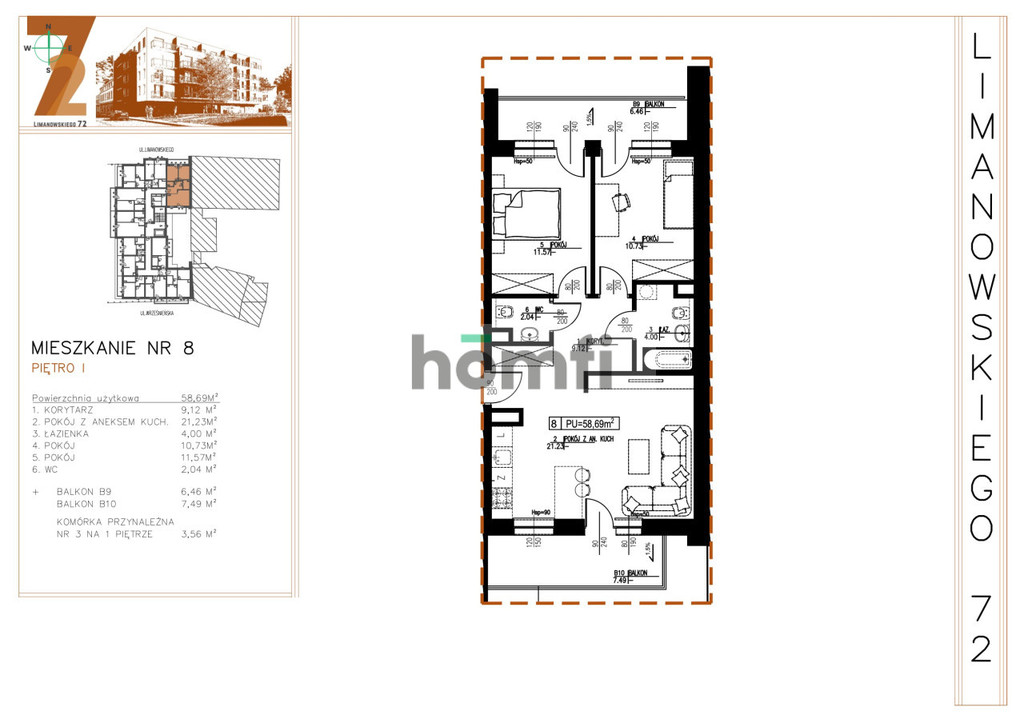 Mieszkanie 58,69&nbsp;m², Łódź, Bałuty, Bolesława Limanowskiego - zdjęcie 17