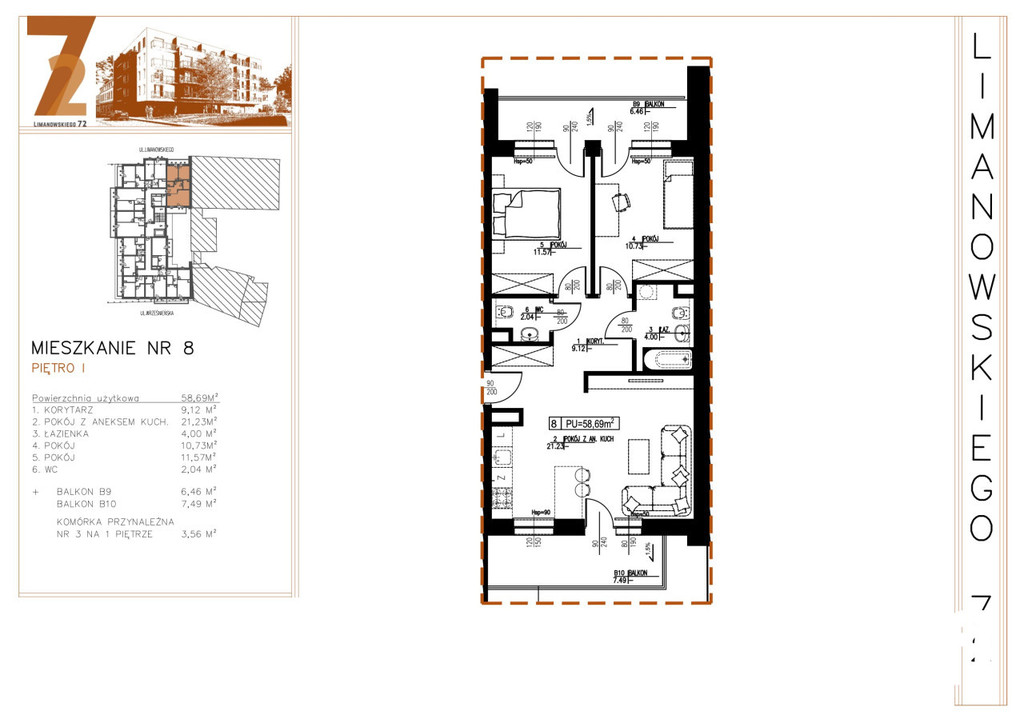 Mieszkanie 58,69&nbsp;m², Łódź, Bałuty, Bolesława Limanowskiego - zdjęcie 2
