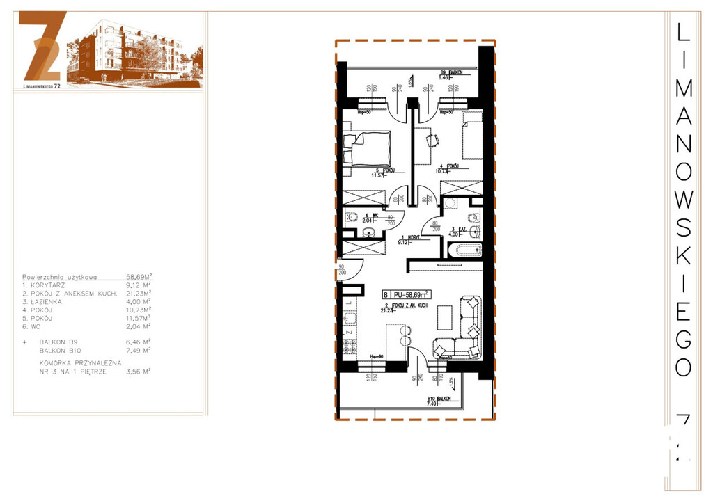 Mieszkanie 58,7 m², Łódź, Bałuty, Bolesława Limanowskiego - zdjęcie 3