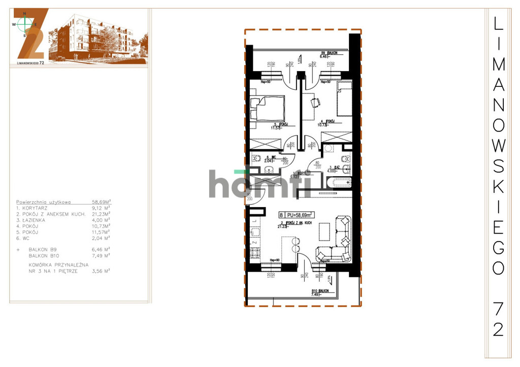 Mieszkanie 58,7 m², Łódź, Bałuty, Bolesława Limanowskiego - zdjęcie 16