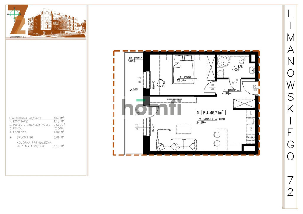 Mieszkanie 45,71 m², Łódź, Bałuty, Bolesława Limanowskiego - zdjęcie 13