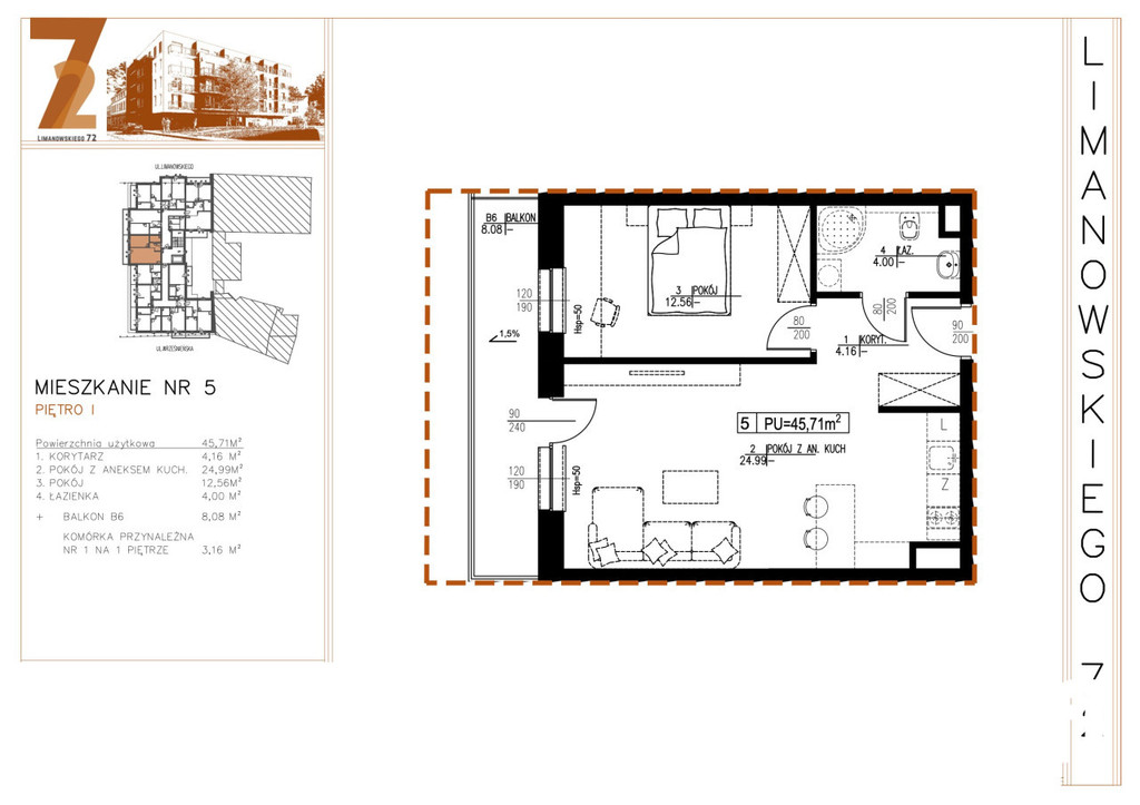 Mieszkanie 45,71 m², Łódź, Bałuty, Bolesława Limanowskiego - zdjęcie 2