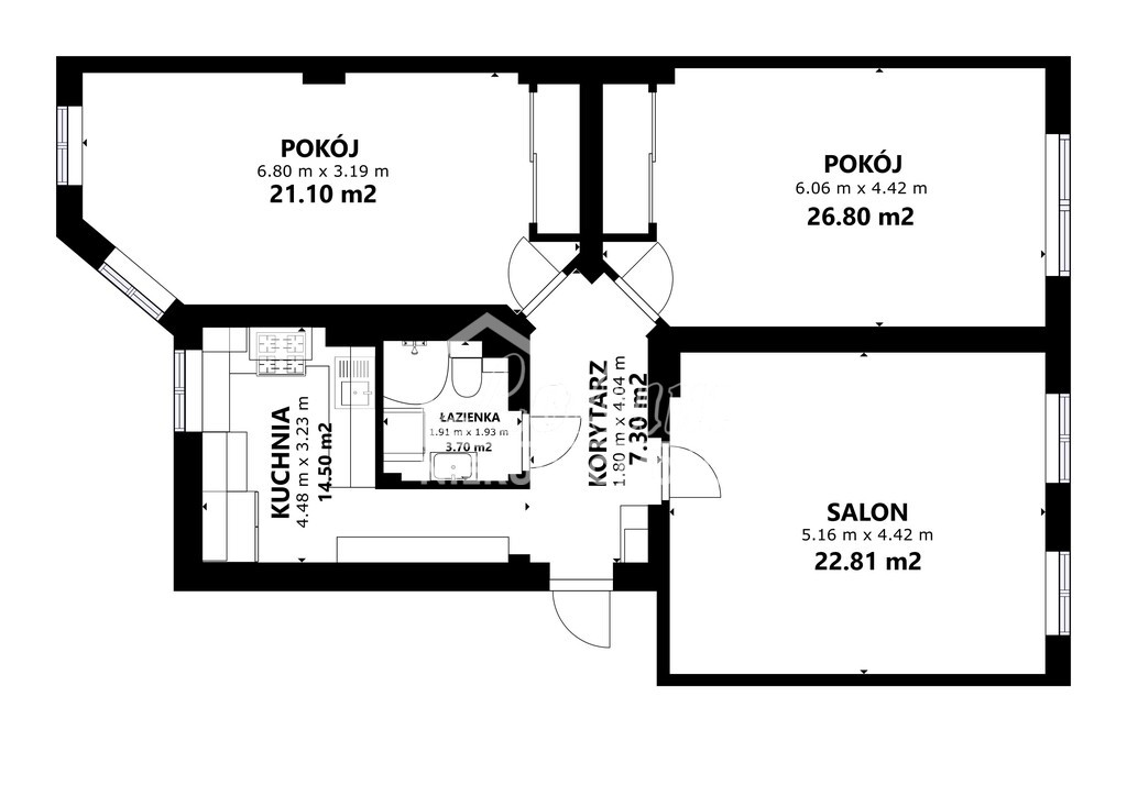 Mieszkanie 80,61&nbsp;m², Szczecin, Centrum, Wielkopolska - zdjęcie 2