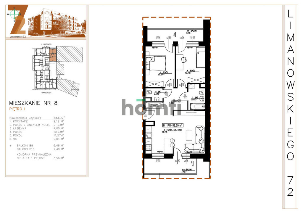 Mieszkanie 58,7 m², Łódź, Bałuty, Bolesława Limanowskiego - zdjęcie 15