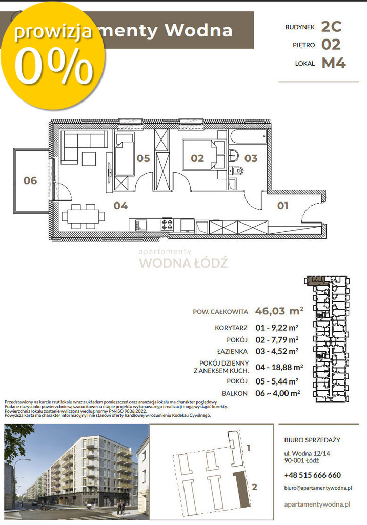 Mieszkanie 46,03&nbsp;m², Łódź, Widzew, Wodna - zdjęcie 3