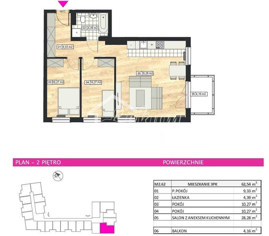 Mieszkanie 62,54&nbsp;m², Szczecin, Żelechowa, Flaminga - zdjęcie 15
