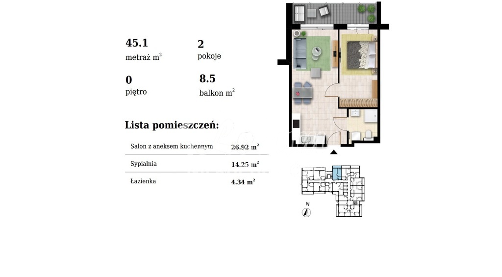 Mieszkanie 45,1&nbsp;m², Grzybowo - zdjęcie 3