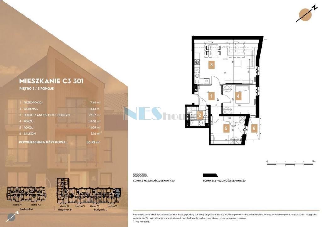 Mieszkanie 56&nbsp;m², Wrocław, Psie Pole, Bagienna - zdjęcie 7