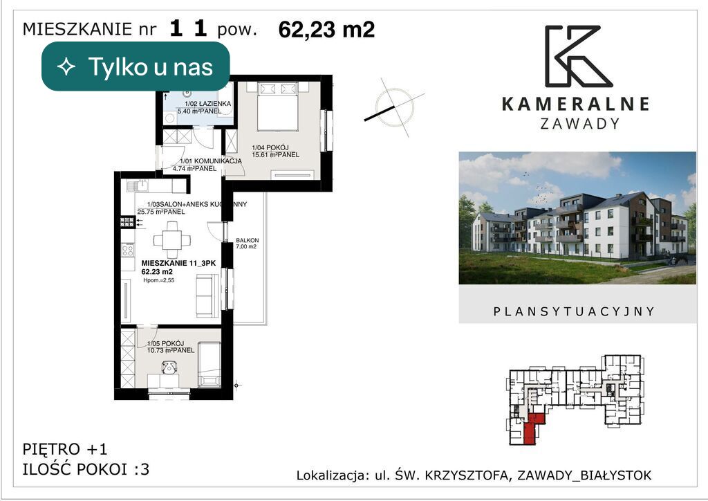 Mieszkanie 62,23 m², Białystok - zdjęcie 1