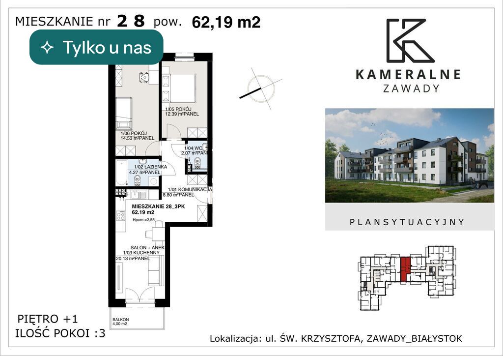Mieszkanie 62,19 m², Białystok - zdjęcie 1