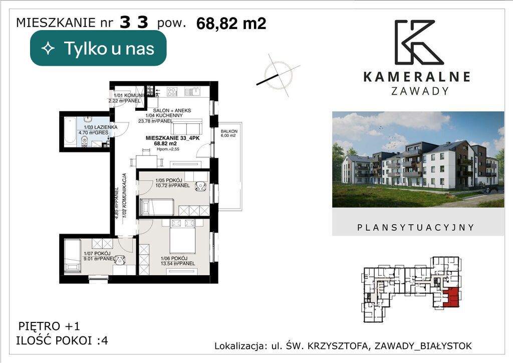 Mieszkanie 68,82&nbsp;m², Białystok - zdjęcie 1