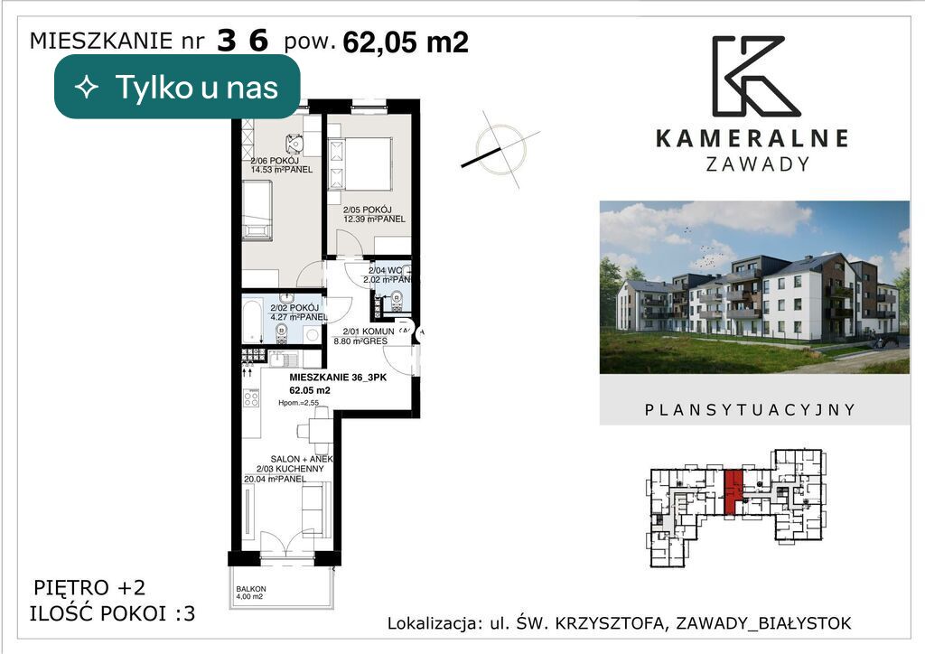 Mieszkanie 62,05&nbsp;m², Białystok - zdjęcie 1