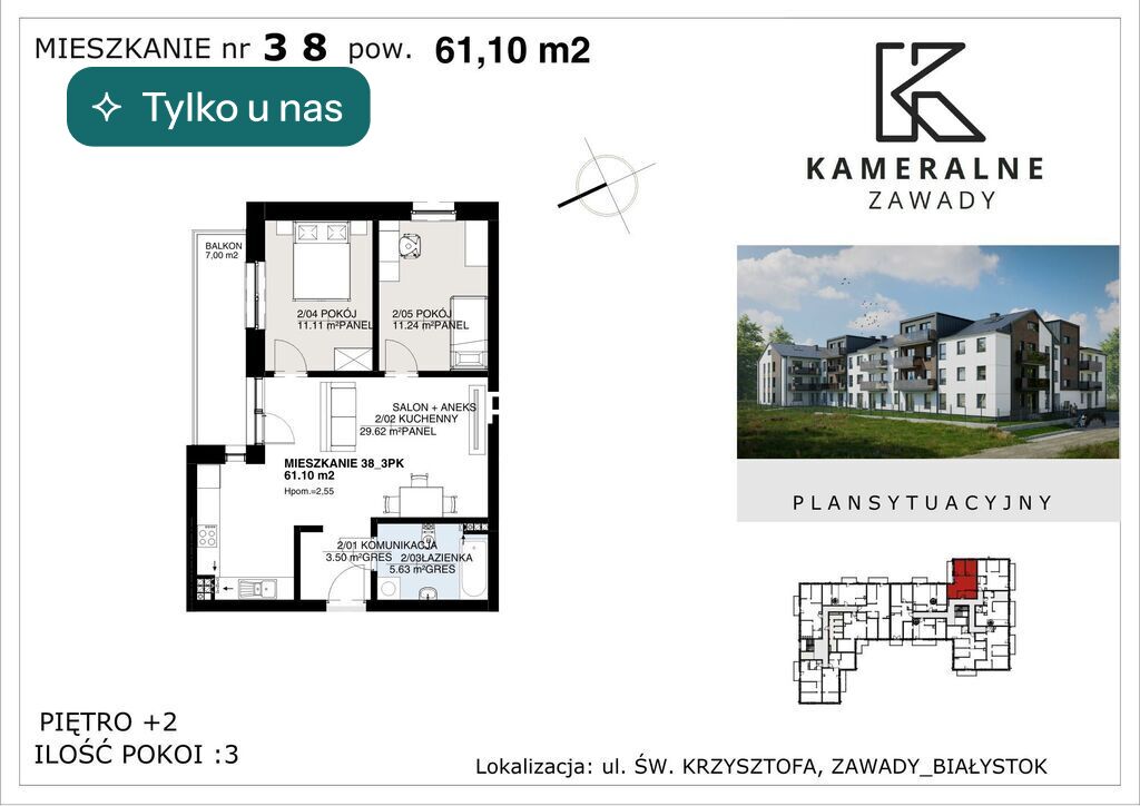 Mieszkanie 61,1&nbsp;m², Białystok - zdjęcie 1
