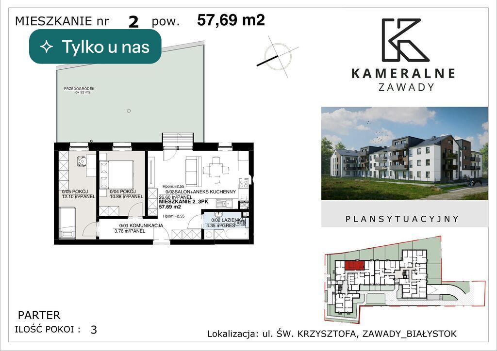 Mieszkanie 57,69&nbsp;m², Białystok - zdjęcie 1