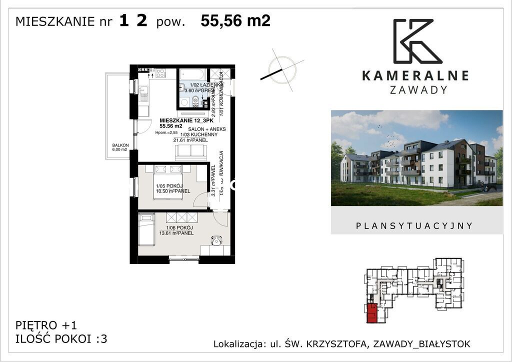 Mieszkanie 55,56&nbsp;m², Białystok - zdjęcie 2