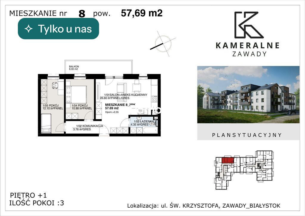 Mieszkanie 57,69&nbsp;m², Białystok - zdjęcie 1