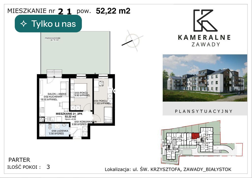 Mieszkanie 52,22&nbsp;m², Białystok - zdjęcie 1