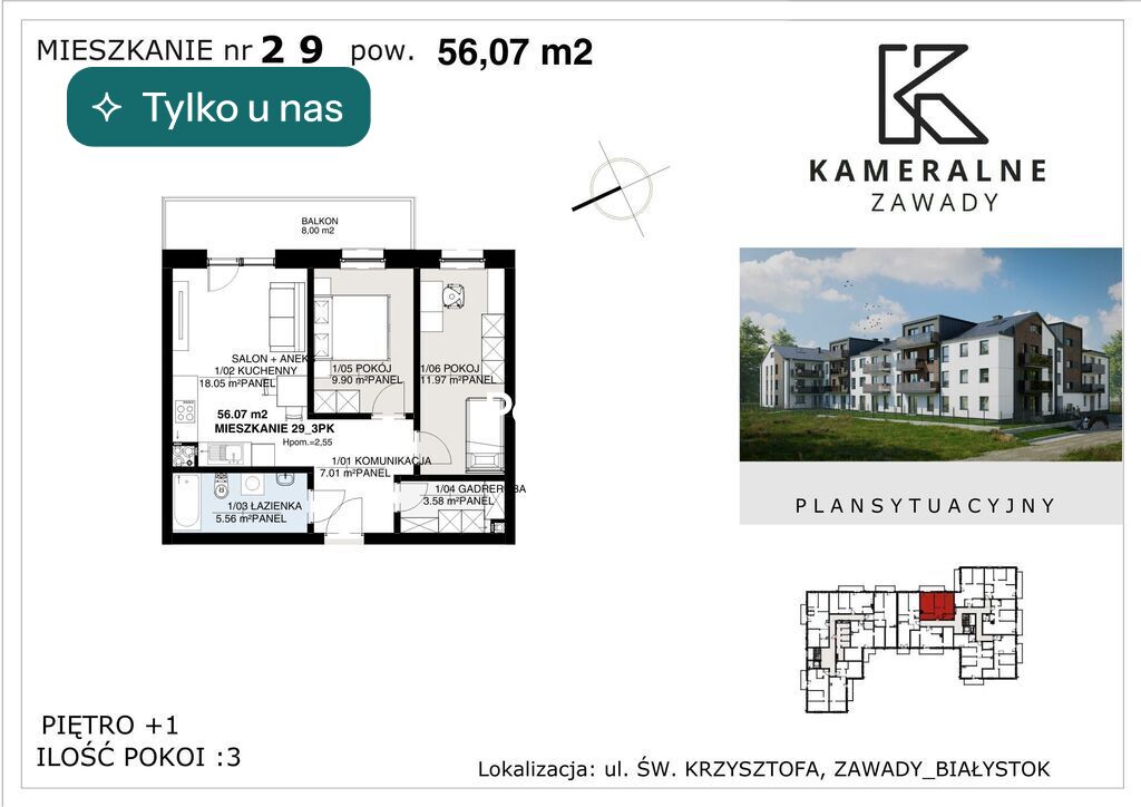 Mieszkanie 56,07&nbsp;m², Białystok - zdjęcie 1