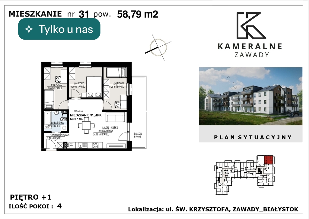 Mieszkanie 58,79&nbsp;m², Białystok - zdjęcie 1