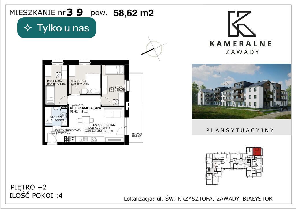 Mieszkanie 58,62&nbsp;m², Białystok - zdjęcie 1