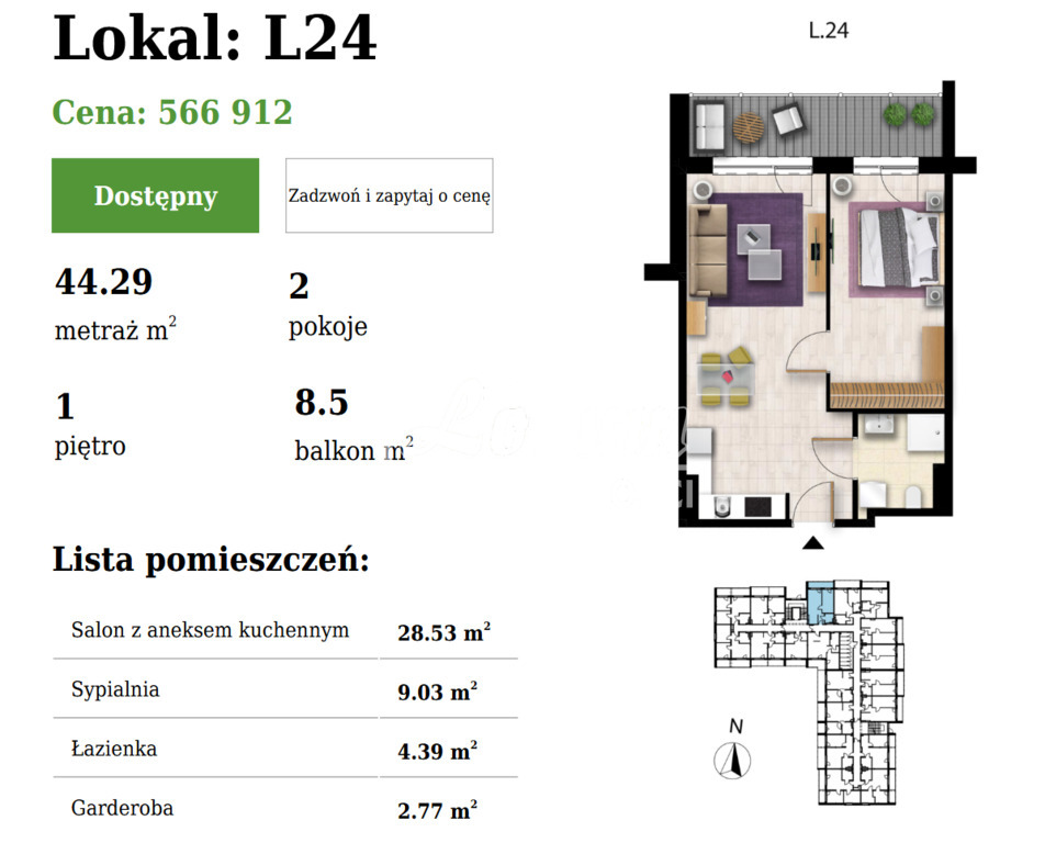 Mieszkanie 44,29&nbsp;m², Grzybowo, Nadmorska - zdjęcie 7