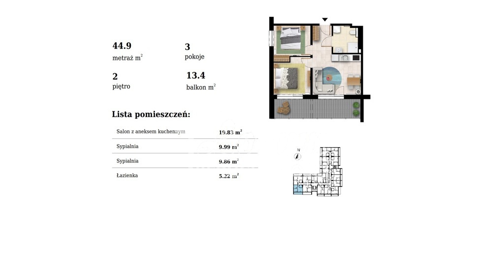 Mieszkanie 44,9&nbsp;m², Grzybowo, Nadmorska - zdjęcie 4