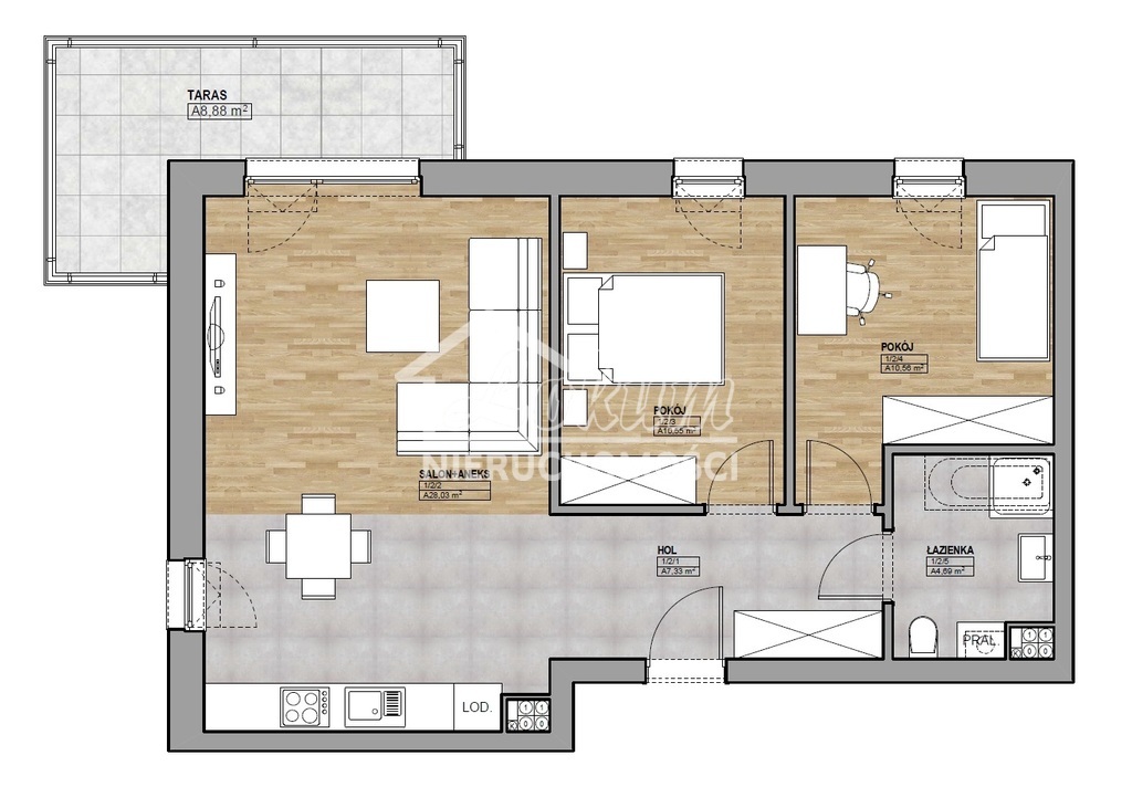 Mieszkanie 45,32&nbsp;m², Kamień Pomorski, Wojska Polskiego - zdjęcie 9