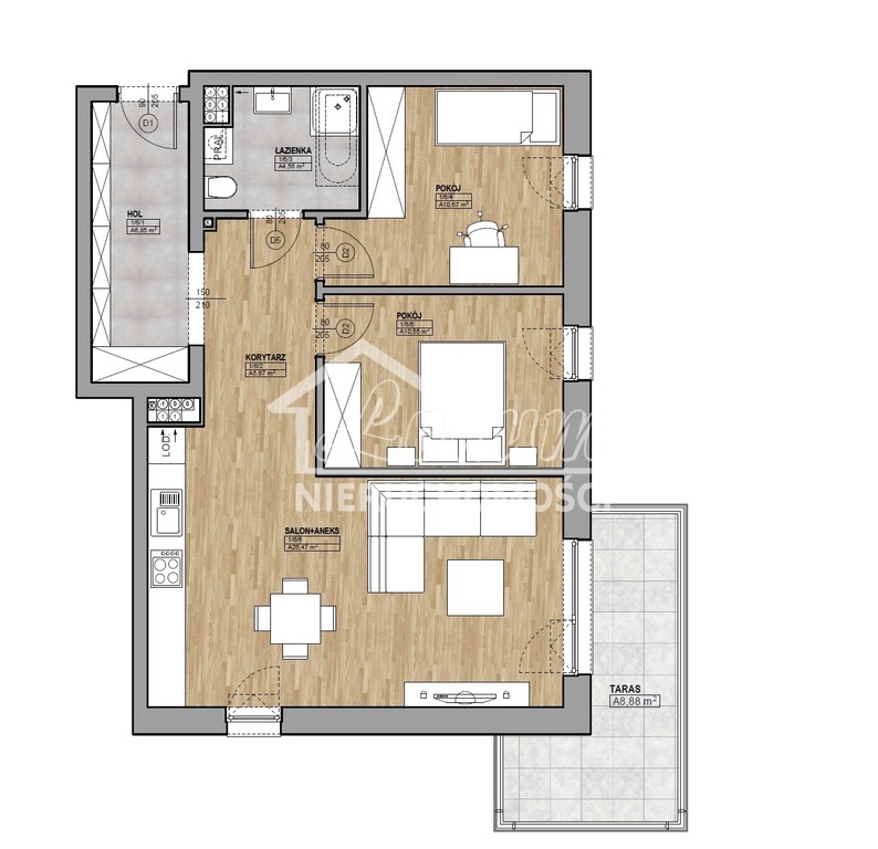 Mieszkanie 45,32&nbsp;m², Kamień Pomorski, Wojska Polskiego - zdjęcie 14