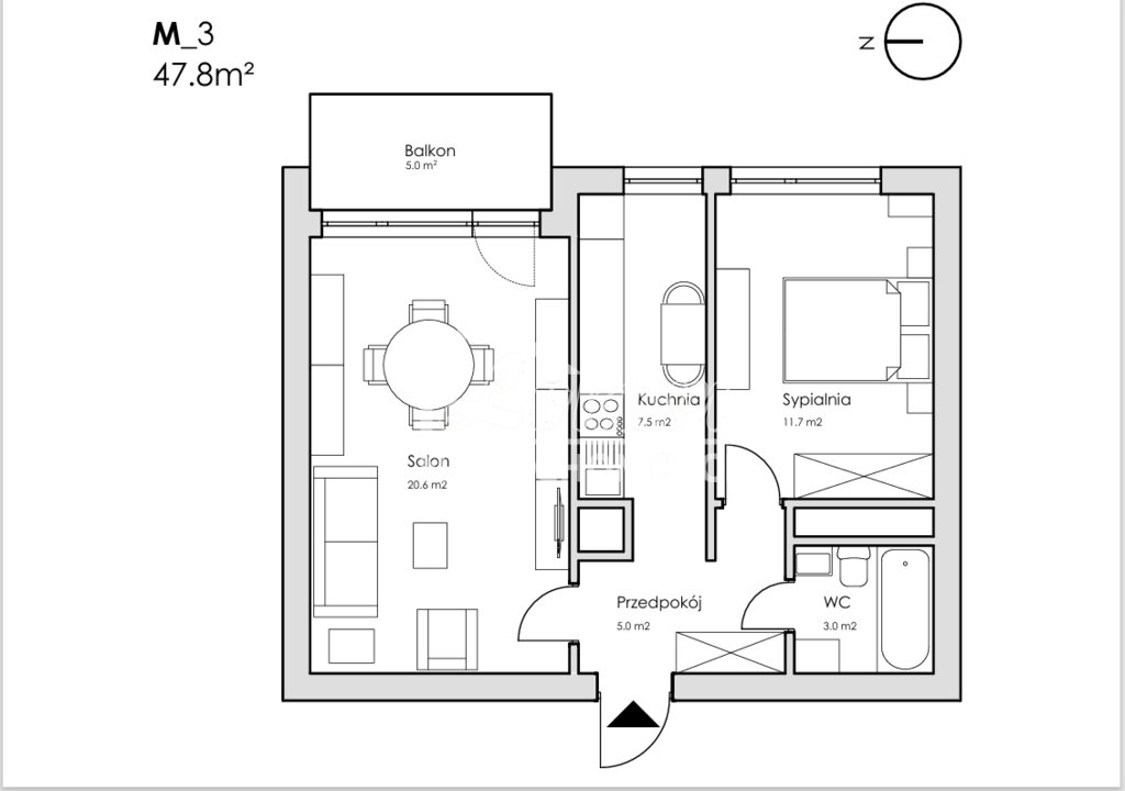Mieszkanie 47,8&nbsp;m², Szczecin - zdjęcie 4