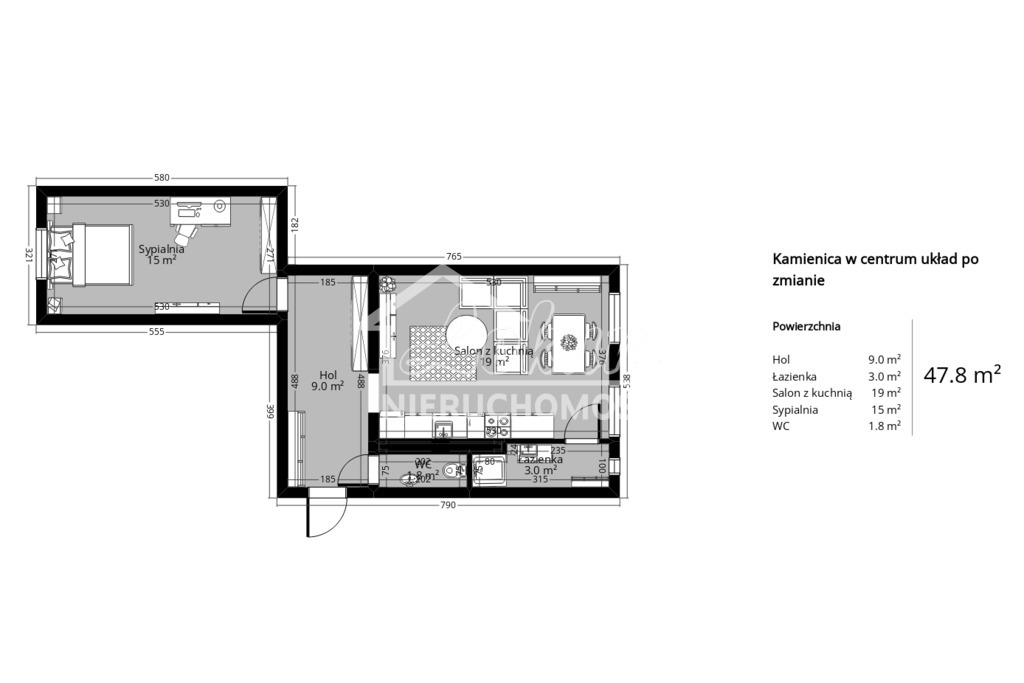 Mieszkanie 47,8&nbsp;m², Szczecin, Centrum, Kujawska - zdjęcie 8