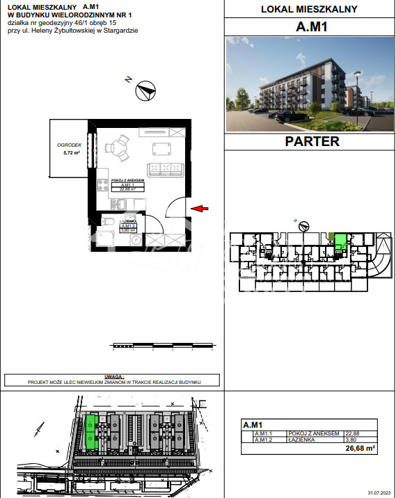 Mieszkanie 26,68&nbsp;m², Stargard, Heleny Żybułtowskiej - zdjęcie 5