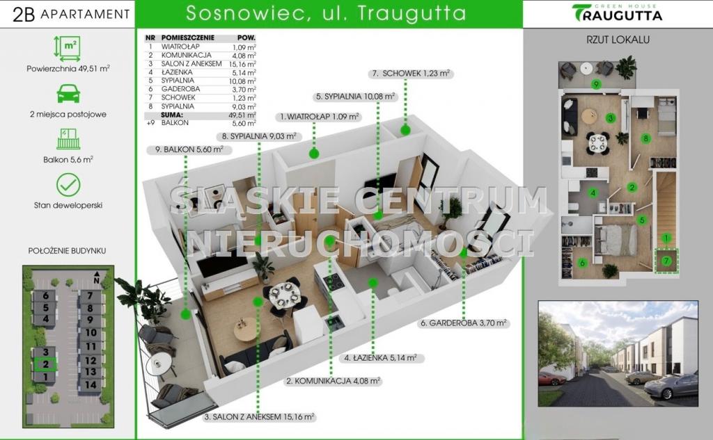 Mieszkanie 49 m², Sosnowiec, Niwka, Traugutta - zdjęcie 2