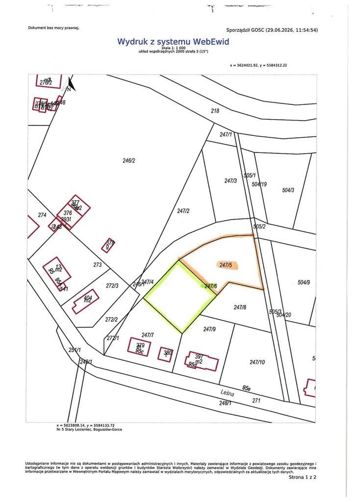 Działka budowlana 1052 m², Boguszów-Gorce, Stary Lesieniec, Leśna - zdjęcie 1