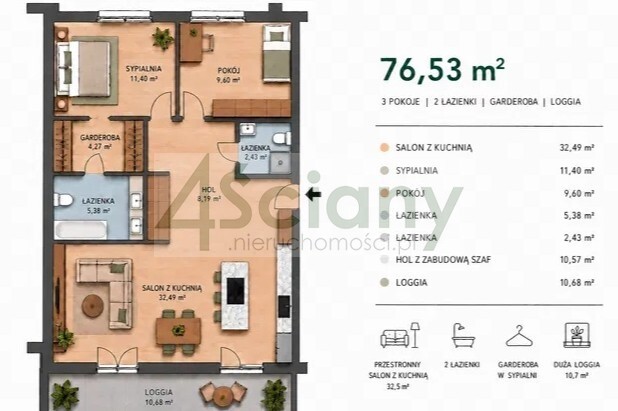 Mieszkanie 76,5&nbsp;m², Warszawa, Ludwika Rydygiera - zdjęcie 8