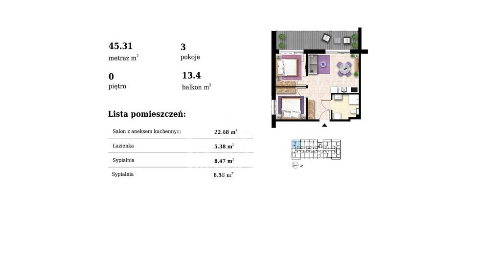 Mieszkanie 45,31&nbsp;m², Grzybowo, Nadmorska - zdjęcie 3