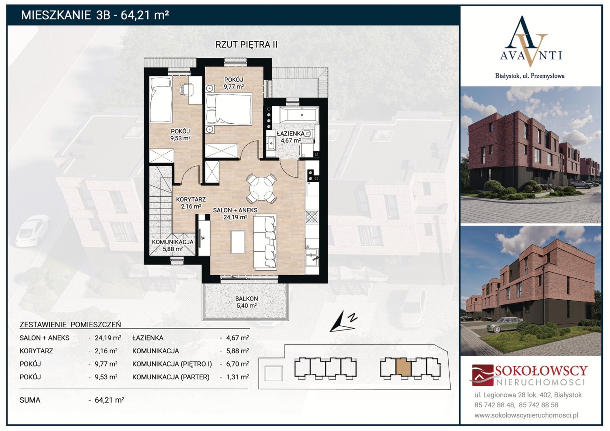 Nowoczesne mieszkania w centrum Białegostoku, taras, ogródek, 76,62 m2, 57,35 m2, 89,09 m2, 64,21 m2 - zdjęcie 5