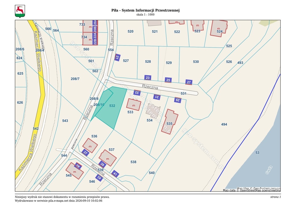 Działka budowlana 830 m², Piła, Rzeczna - zdjęcie 3