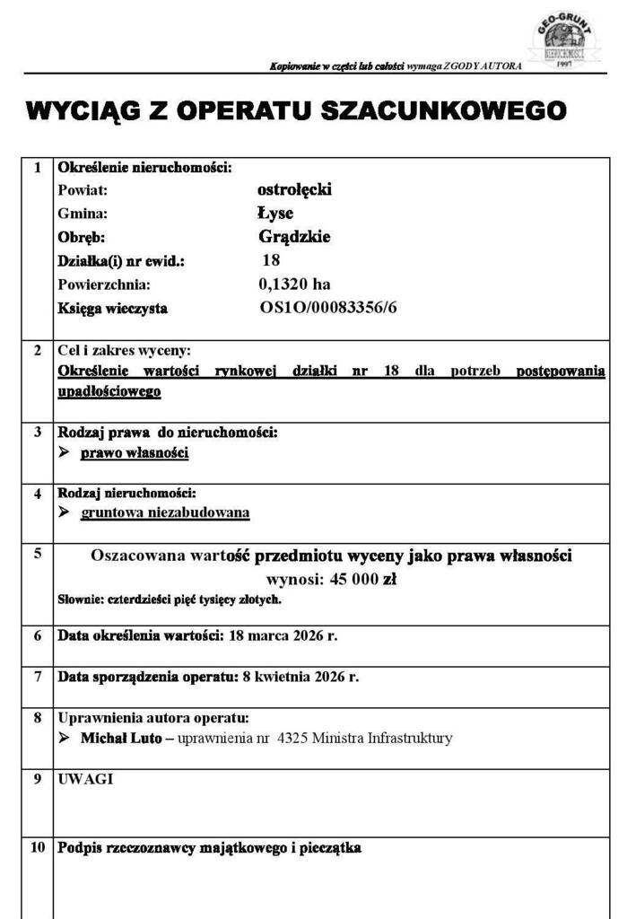 Działka budowlana 1320 m², Grądzkie - zdjęcie 3