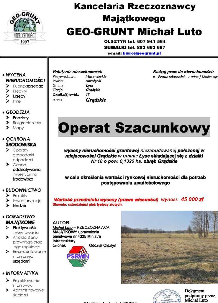 Działka budowlana 1320 m², Grądzkie - zdjęcie 2
