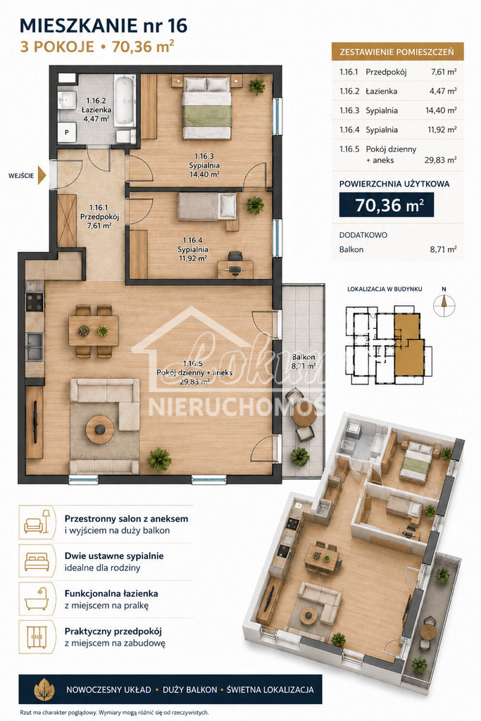 Mieszkanie 70,47&nbsp;m², Szczecin, Zakładowa - zdjęcie 3
