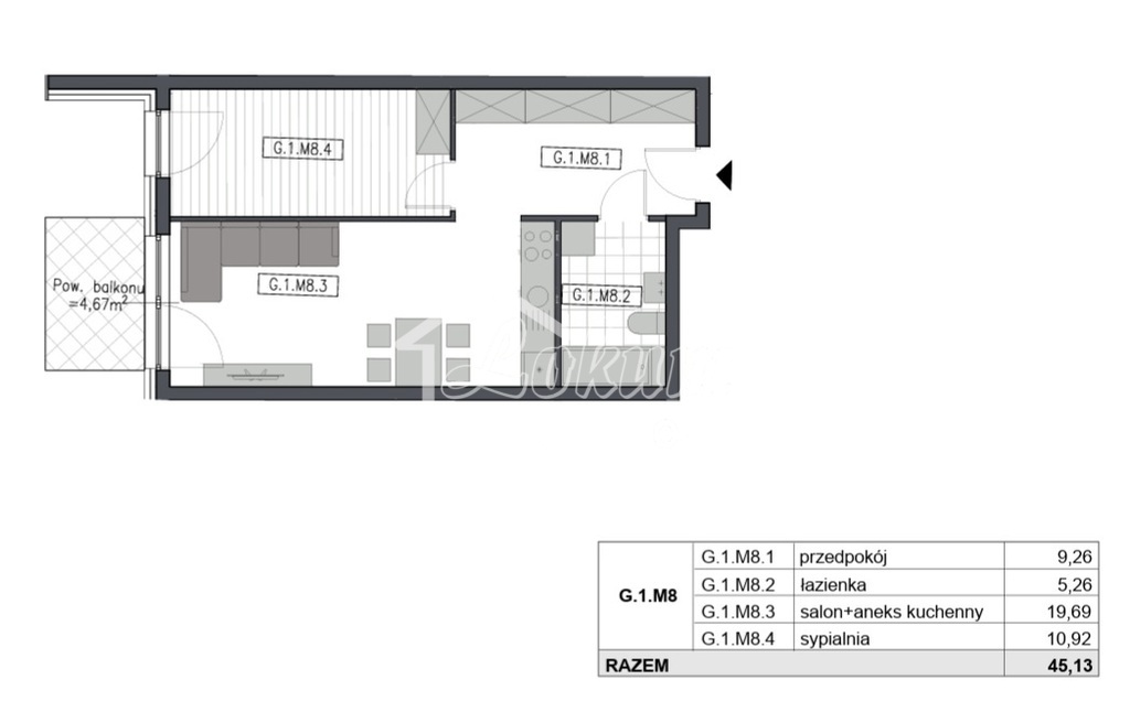 Mieszkanie 45,13&nbsp;m², Szczecin, Bogusława Świątkiewicza - zdjęcie 13